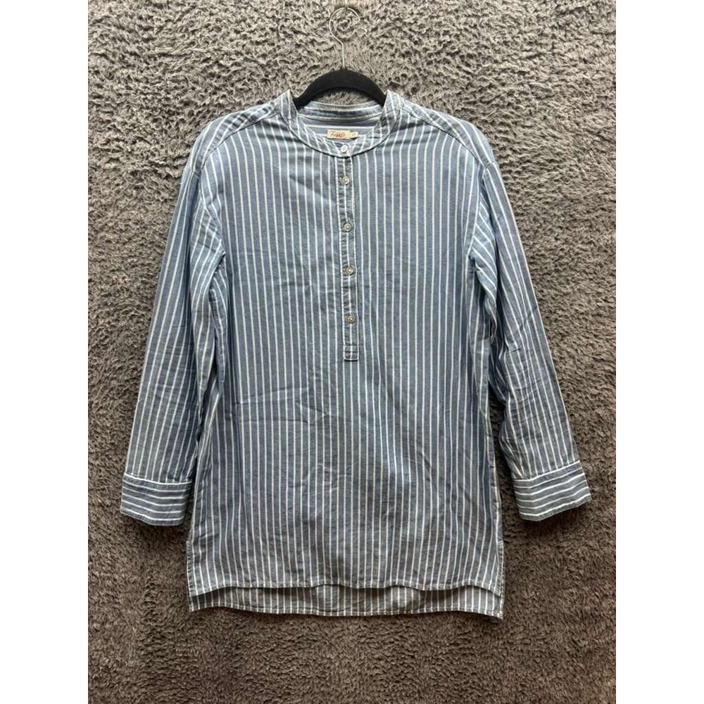 Faherty Tunic Striped Long Sleeve Organic Cotton Shirt Blue White Womens Size S